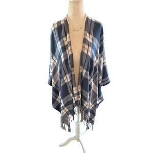 BCBGeneration Soft Blue Plaid Poncho Shawl - One Size